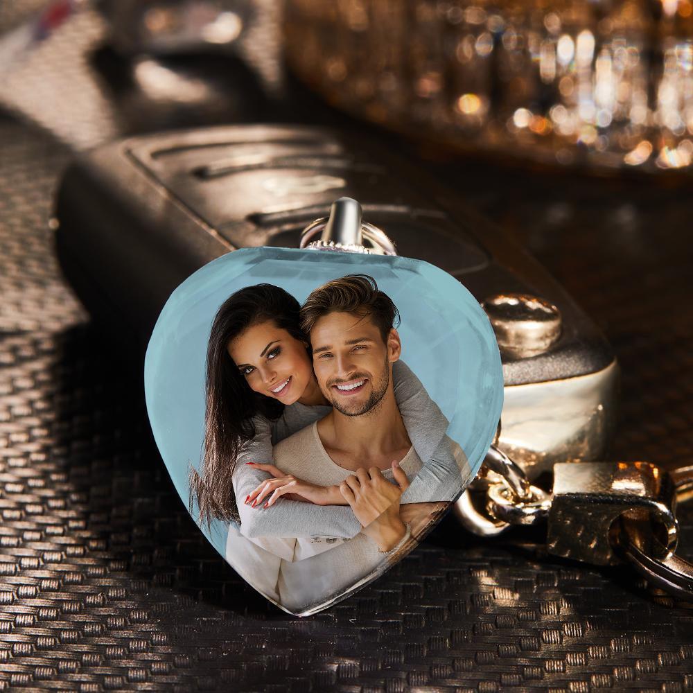 Custom Photo Keychain Crystal Keychain Couple's Gift Heart-shaped