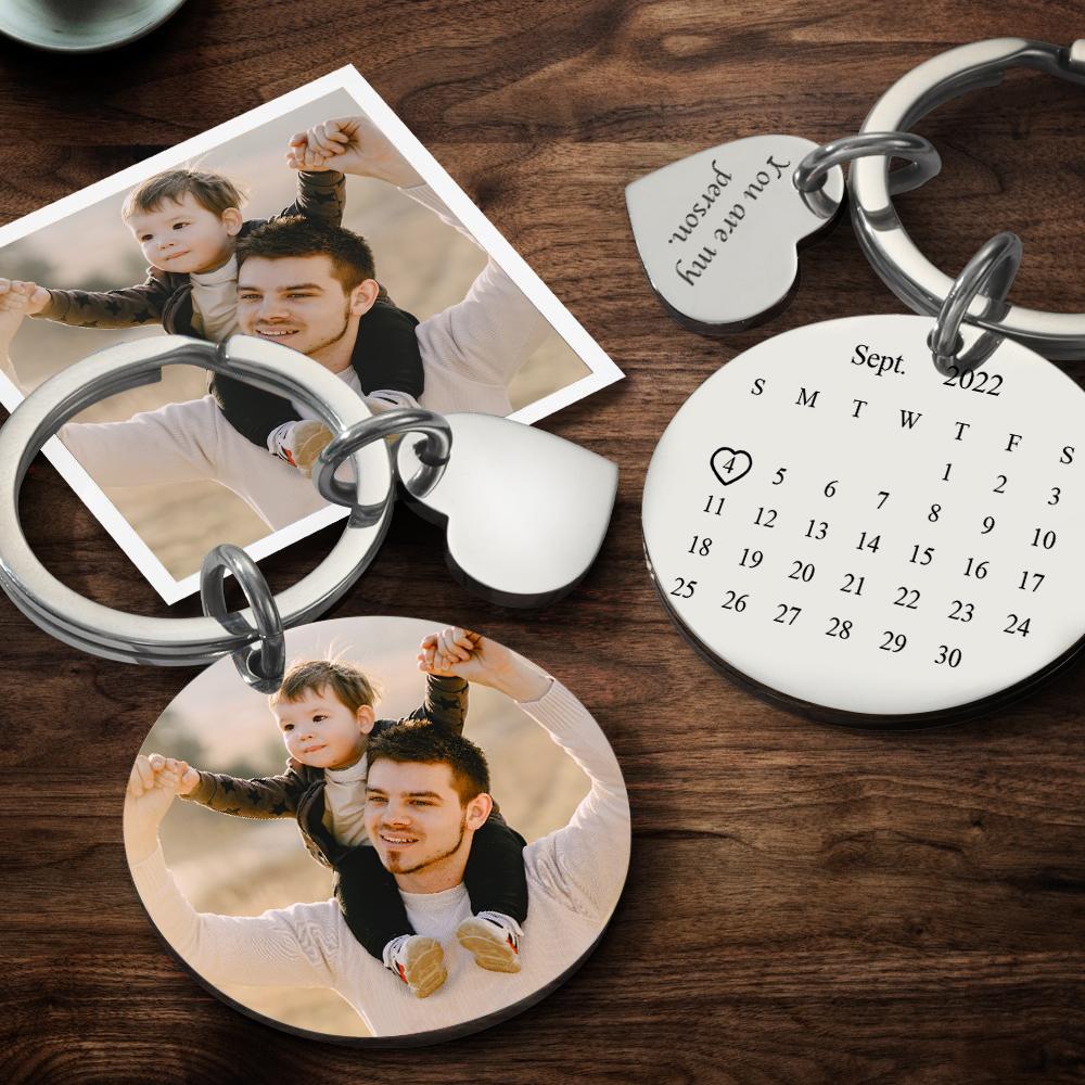 Custom Photo Keychain Personalized Engraved Calendar Keychain Gift For Father