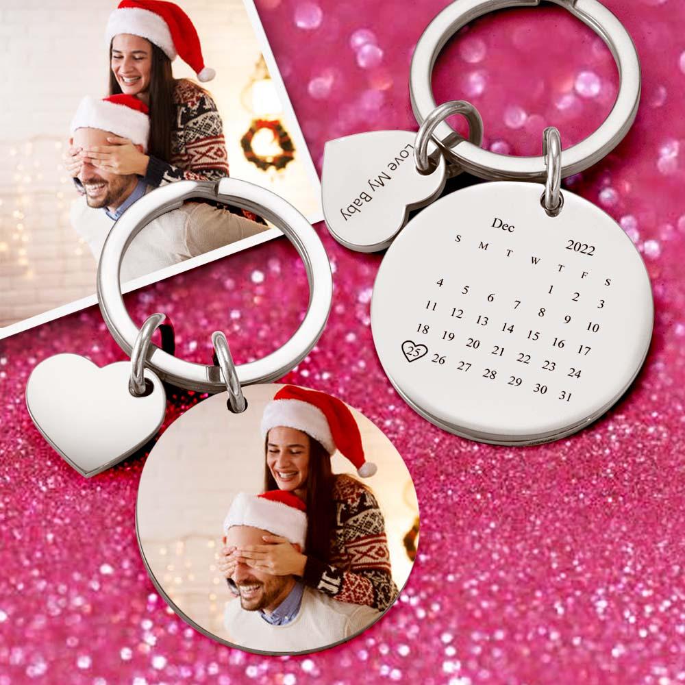 Custom Photo Keychain Personalized Engraved Calendar Keychain Gift for Christmas