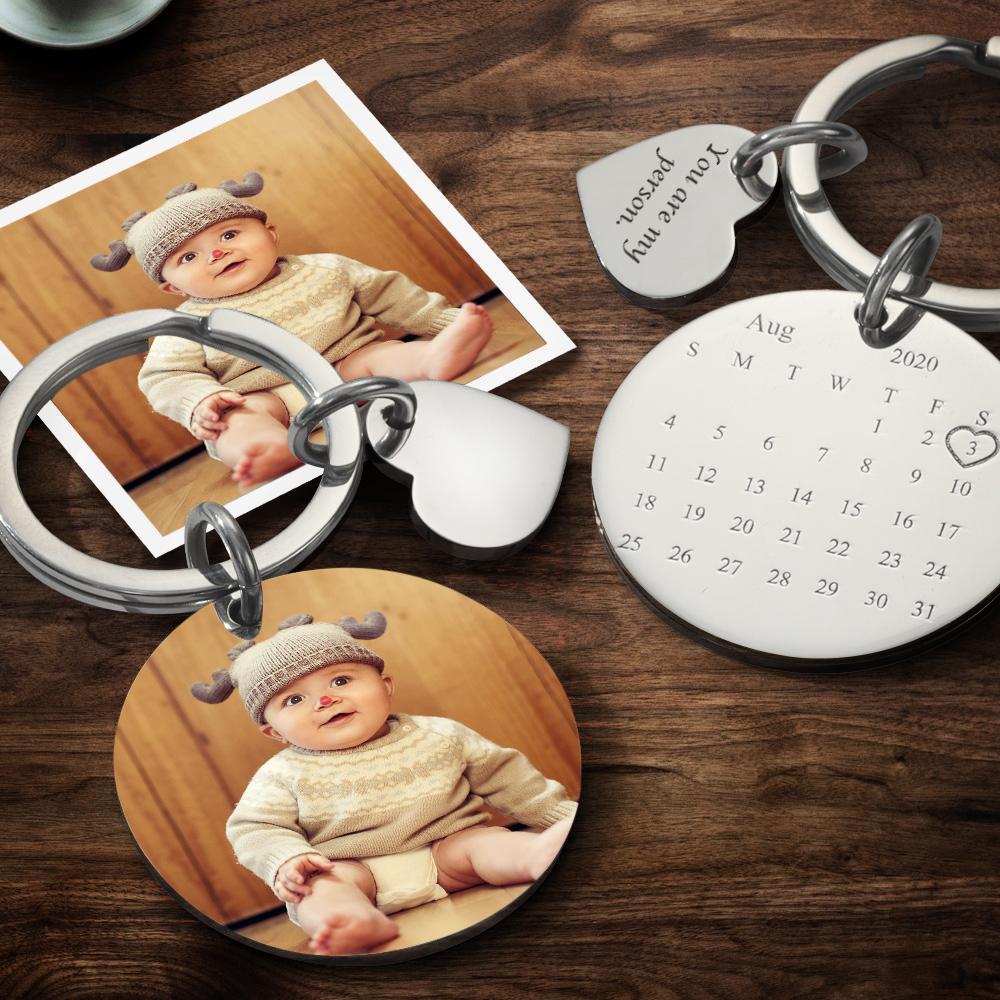 Custom Photo Keychain Personalized Engraved Calendar Keychain Gift For Baby