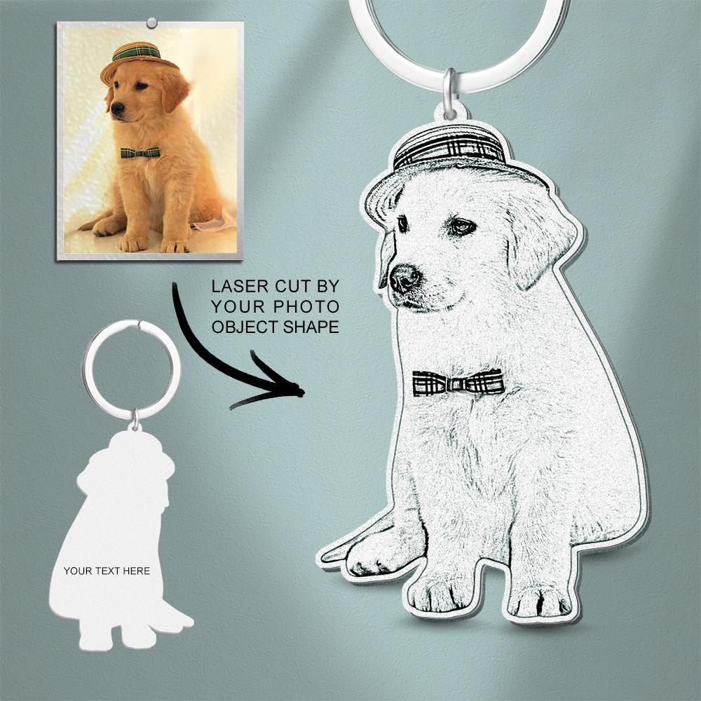 Photo Engraved Keychain Stainless Steel Memorial Gifts Cute Pet
