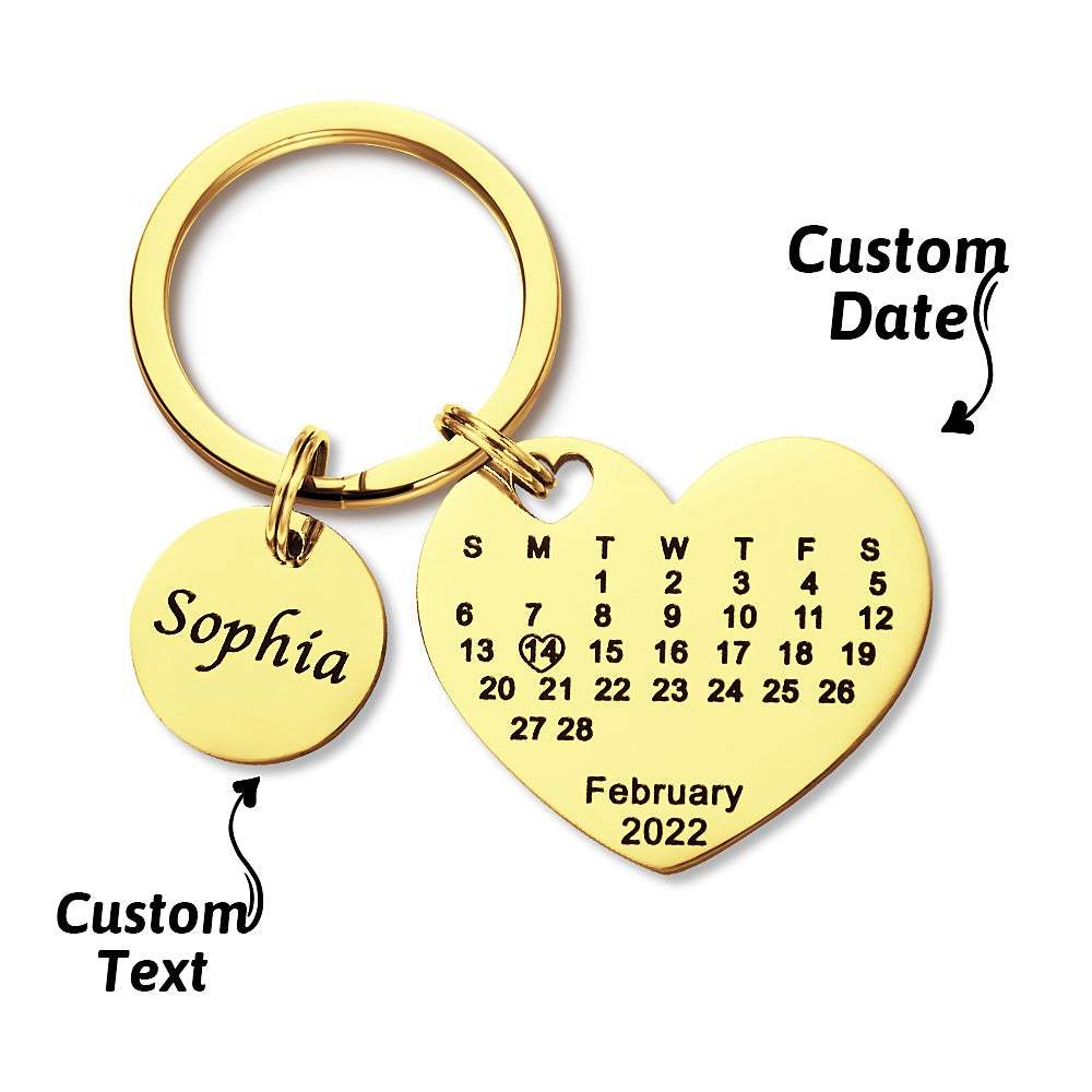 Custom Engraved Heart Calendar Keychain Save The Date Keychain Valentine's Day Gift - soufeelau