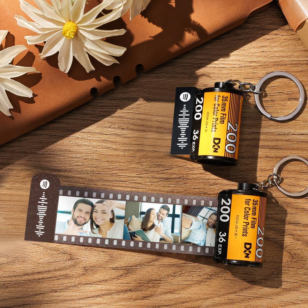 Scannable Spotify Code Film Keychain Spotify Photo Engraved Film Keychain Gifts for Couple's 5 Pics