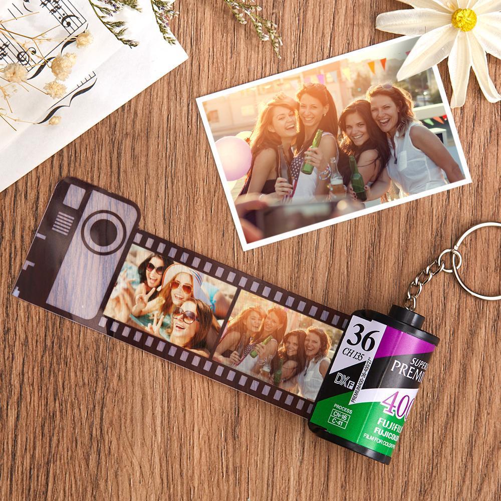 10 Pics Custom Photo Film Roll Keychain Customized Photo Gifts for Family Green Color