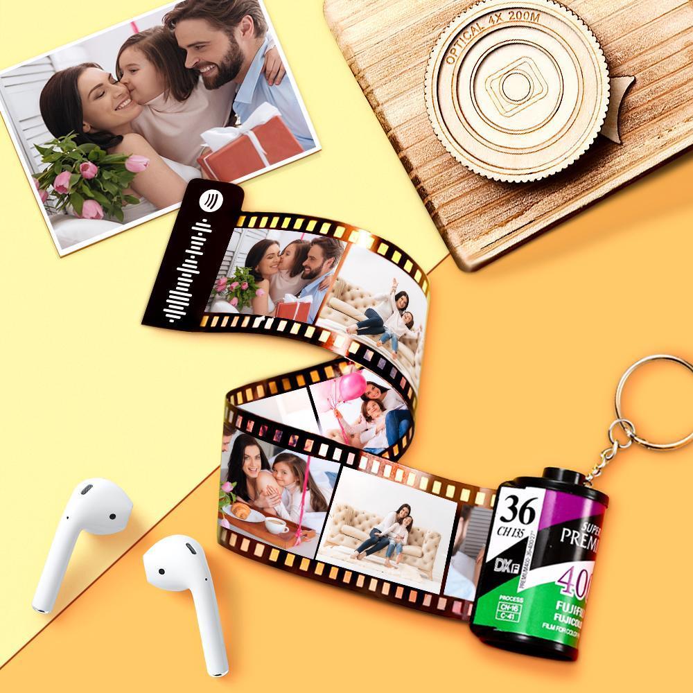 Scannable Spotify Code Film Keychain Spotify Photo Engraved Film Keychain Gifts for Couple's 5 Pics