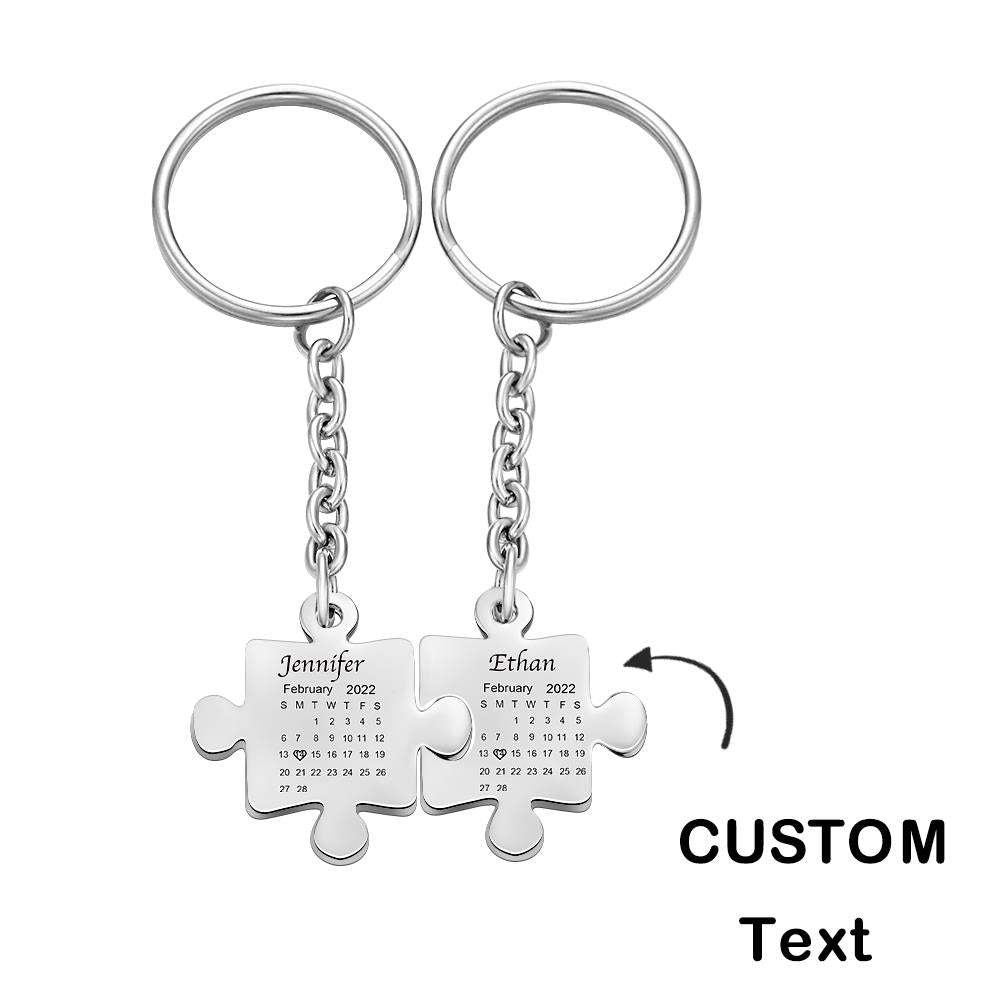 Custom Calendar Keychain Engraved Puzzle Keychain Anniversary Gift for Couple - soufeelau