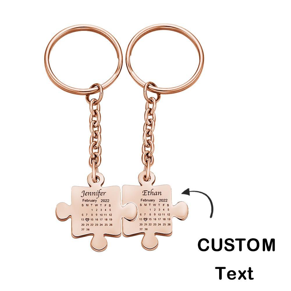 Custom Calendar Keychain Engraved Puzzle Keychain Anniversary Gift for Couple - soufeelau