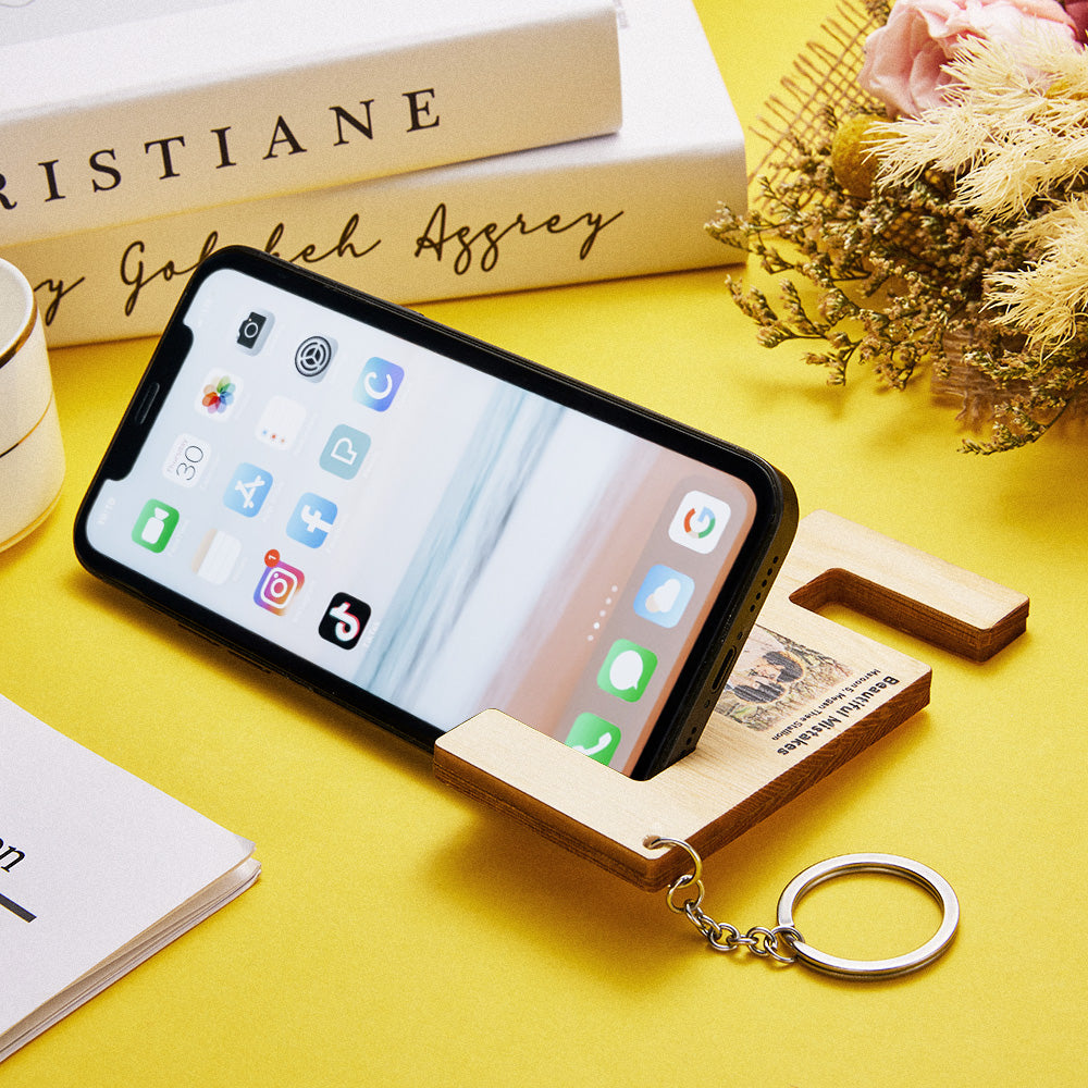 Custom Engraved Spotify Code Keychain Wood Phone Holder Creative Gift - soufeelau