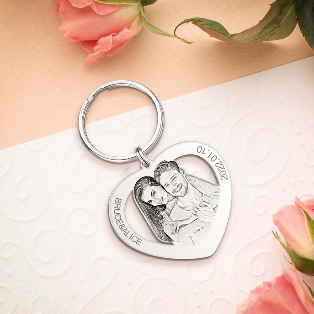 Custom Heart Couple Heart Key Chain Personalization Engraving Key chain For Valentines Gift - soufeelau