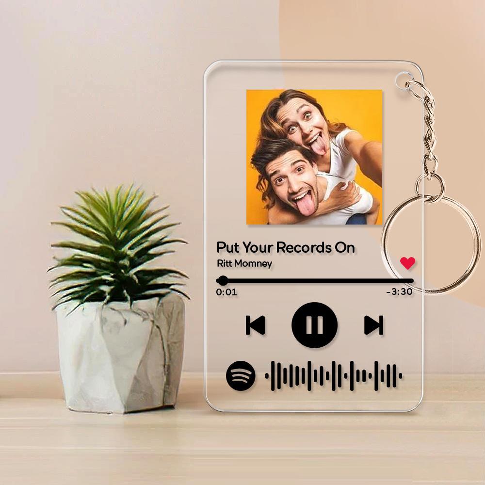 Scannable Spotify Code Plaque Keychain Music and Photo Acrylic, Song Keychain Gifts 2.1in*3.4in (5.4*8.6cm)