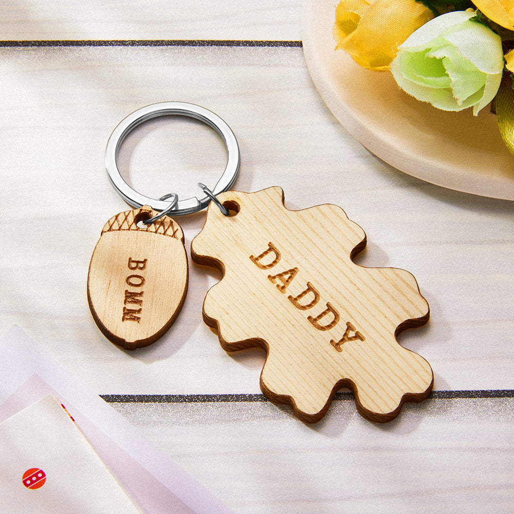 Custom Engraved Wooden Keychain Creative Acorn and Oak Keyring Gifts for Him - soufeelau