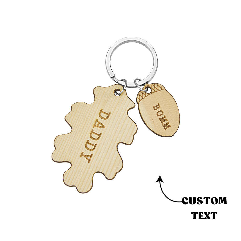 Custom Engraved Wooden Keychain Creative Acorn and Oak Keyring Gifts for Him - soufeelau