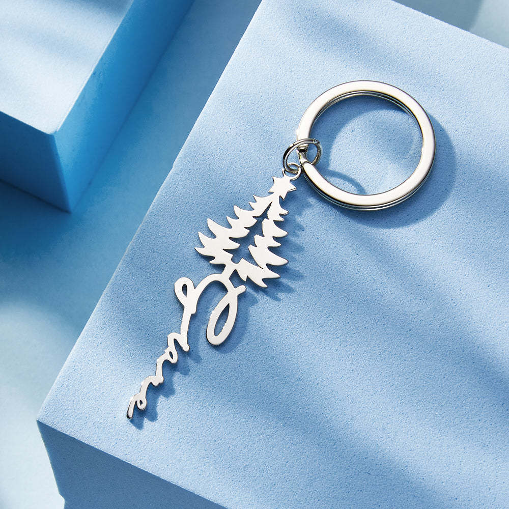 Custom Engraved Name Keychain Christmas Tree Keyring Gift for Her - soufeelau