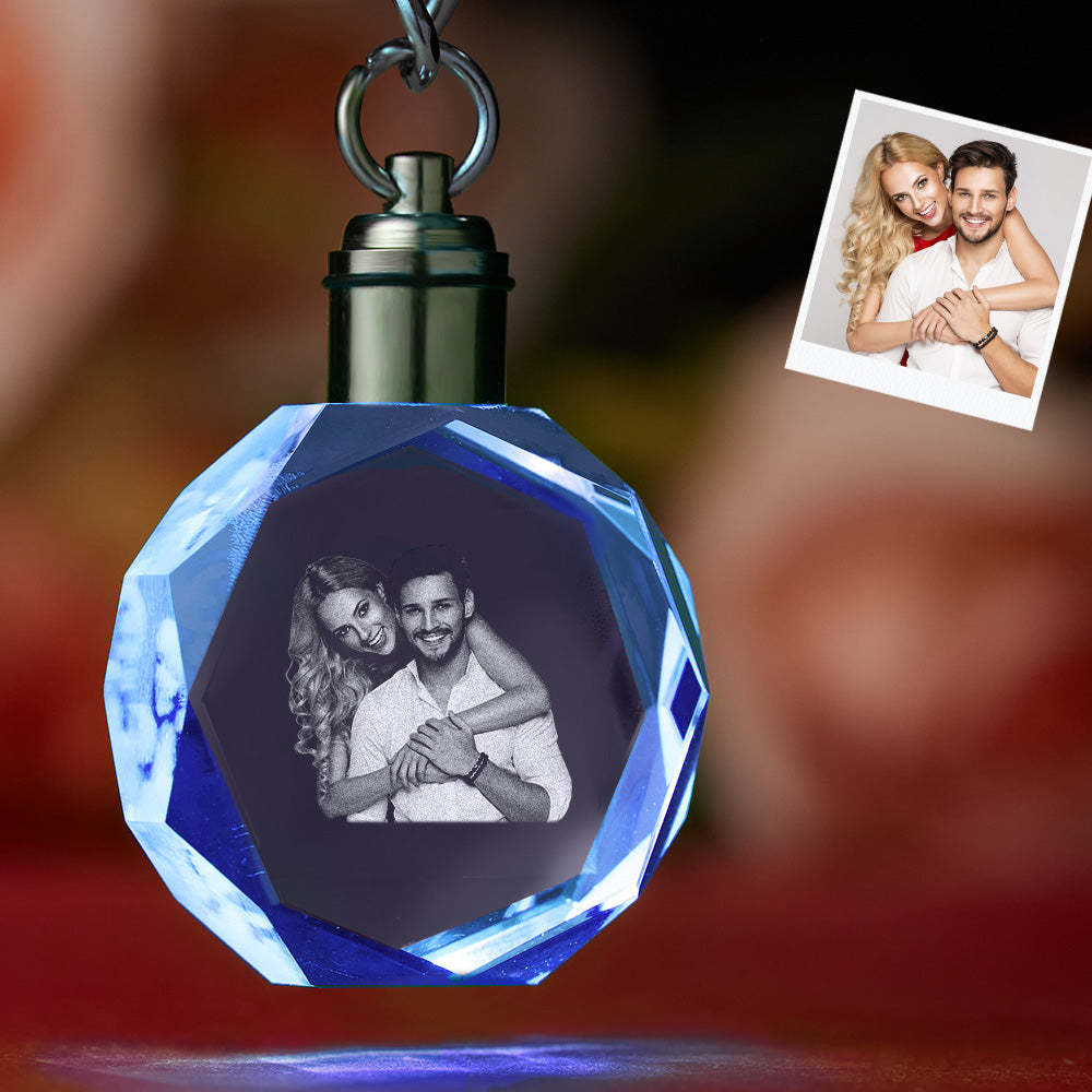 Custom Photo Crystal Keychain Couple Keepake Crystal Keychain  Octagon Shape Photo Keychain - soufeelau