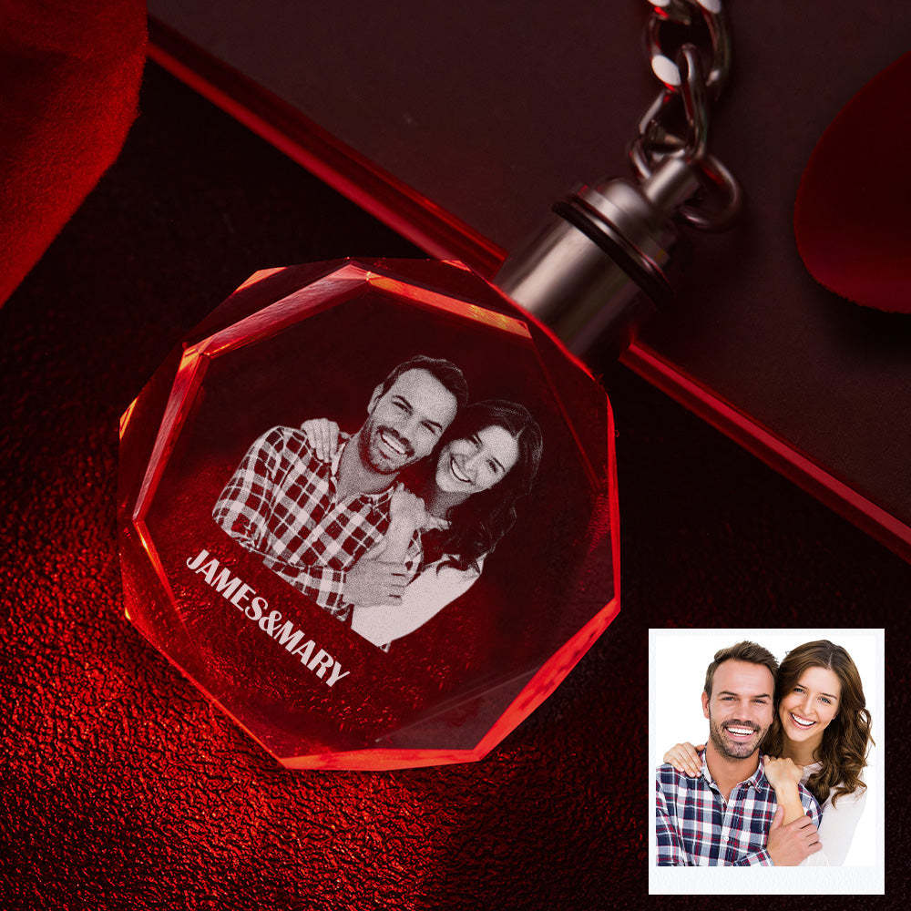 Custom Photo Crystal Keychain Couple Keepake Crystal Keychain Octagon Shape Photo Keychain - soufeelau