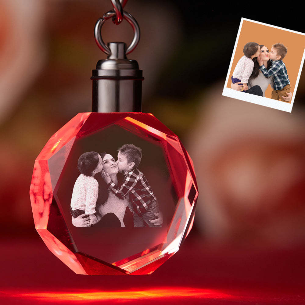 Custom Photo Crystal Keychain Family Keepake Crystal Keychain  Octagon Shape Photo Keychain - soufeelau