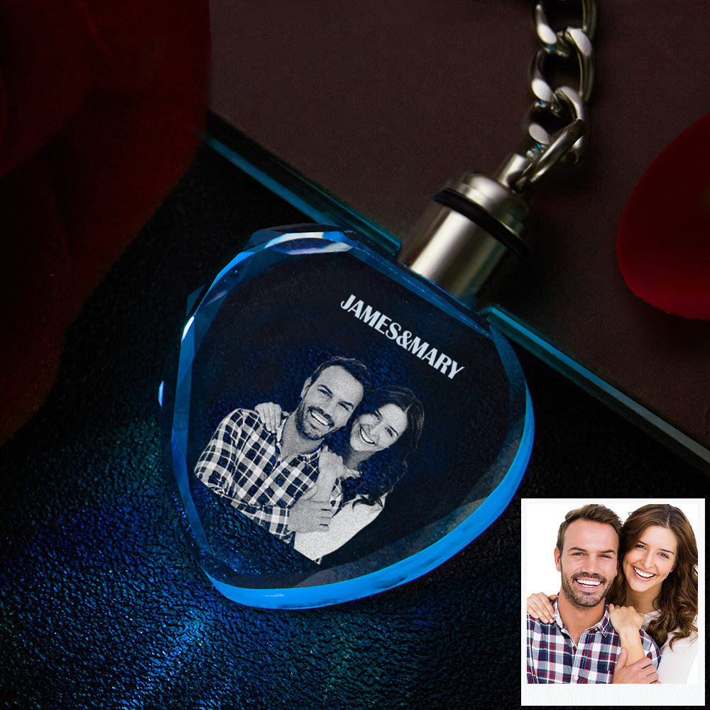 Custom Photo Crystal Keychain Couple Keepake Crystal Keychain  Heart Shape Photo Keychain - soufeelau