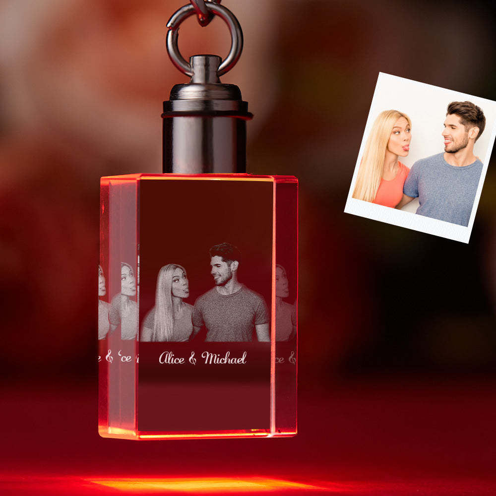 Custom Photo Crystal Keychain Couple Keepake Crystal Keychain Rectangle Shape Photo Keychain - soufeelau