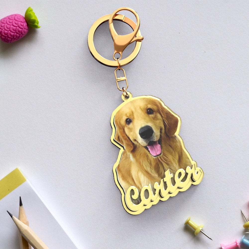 Custom Photo Engraved Gold Keychain Exquisite Custom Pet Keychain Gift For Him - soufeelau