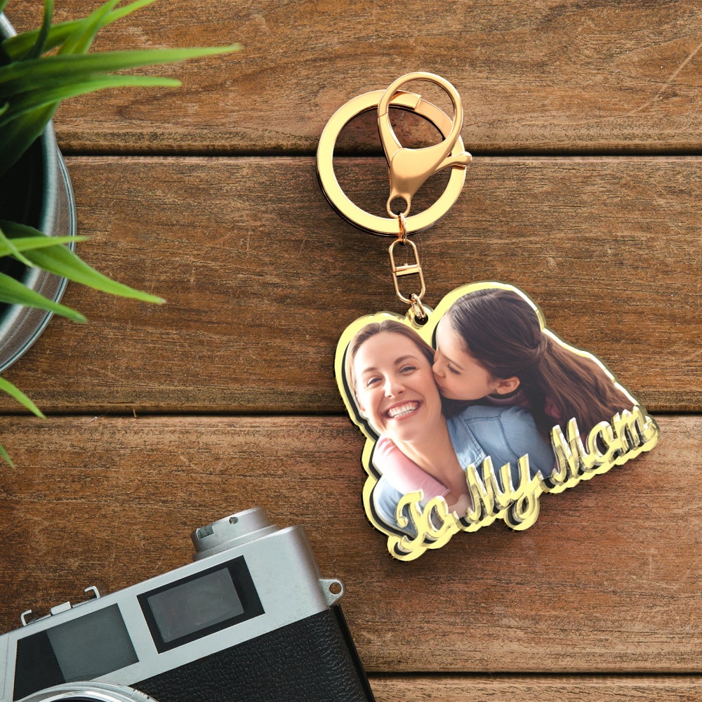 Custom Photo Engraved Gold Keychain Exquisite Custom Mother's Day Keychain Gift for Moms - soufeelau