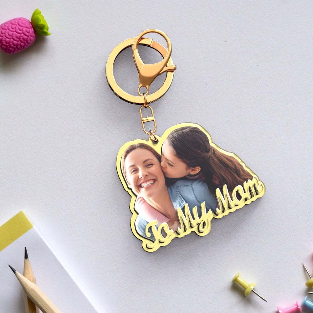 Custom Photo Engraved Gold Keychain Exquisite Custom Mother's Day Keychain Gift for Moms - soufeelau