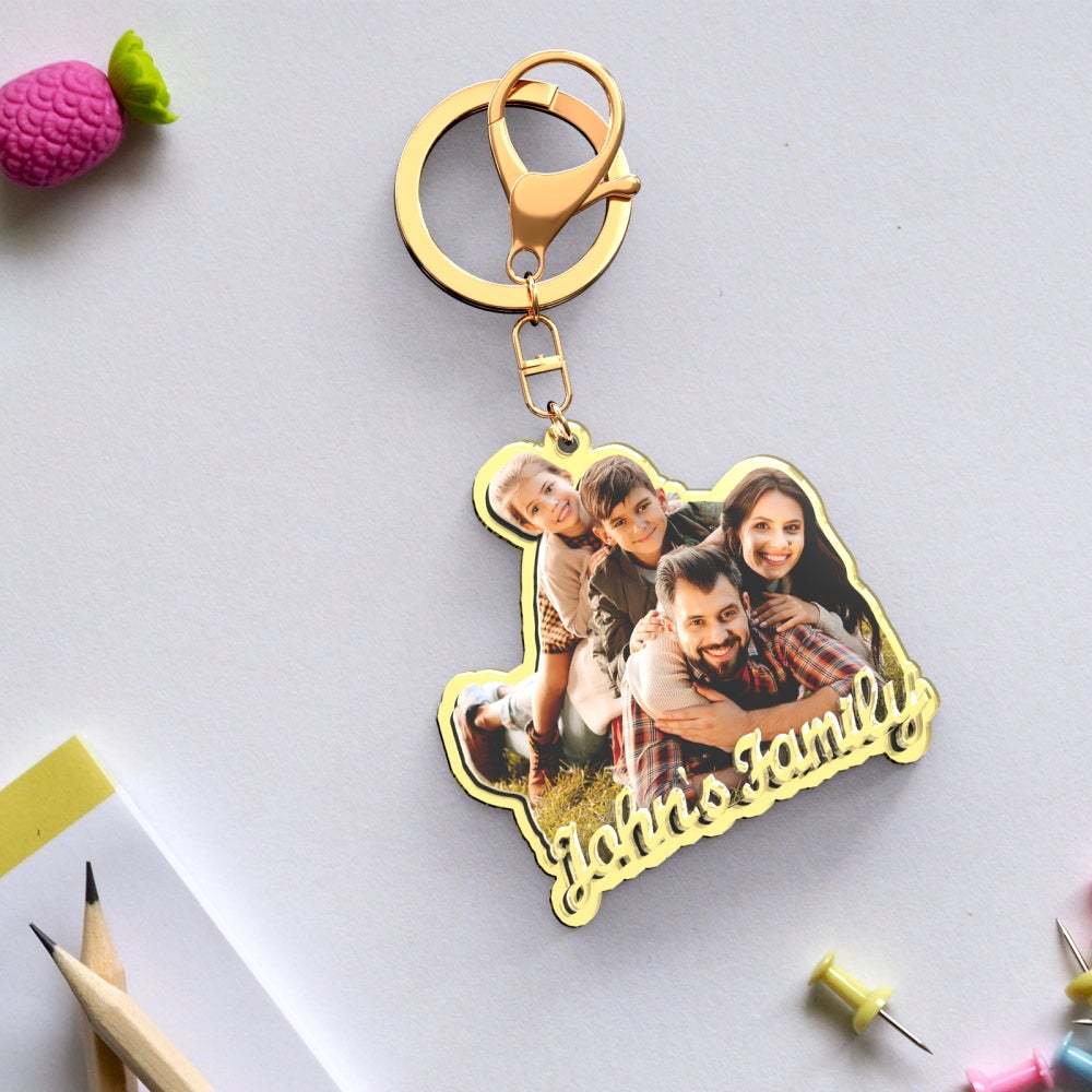 Custom Photo Engraved Gold Keychain Exquisite Custom Family Keychain Gift for Family - soufeelau