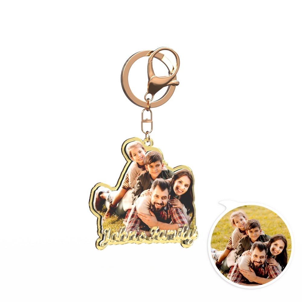 Custom Photo Engraved Gold Keychain Exquisite Custom Family Keychain Gift for Family - soufeelau
