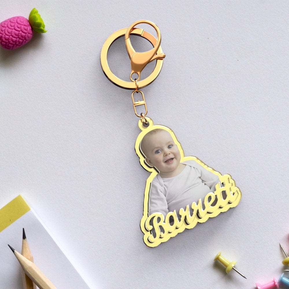 Custom Photo Engraved Gold Keychain Exquisite Custom Baby Keychain Keychains for Baby - soufeelau
