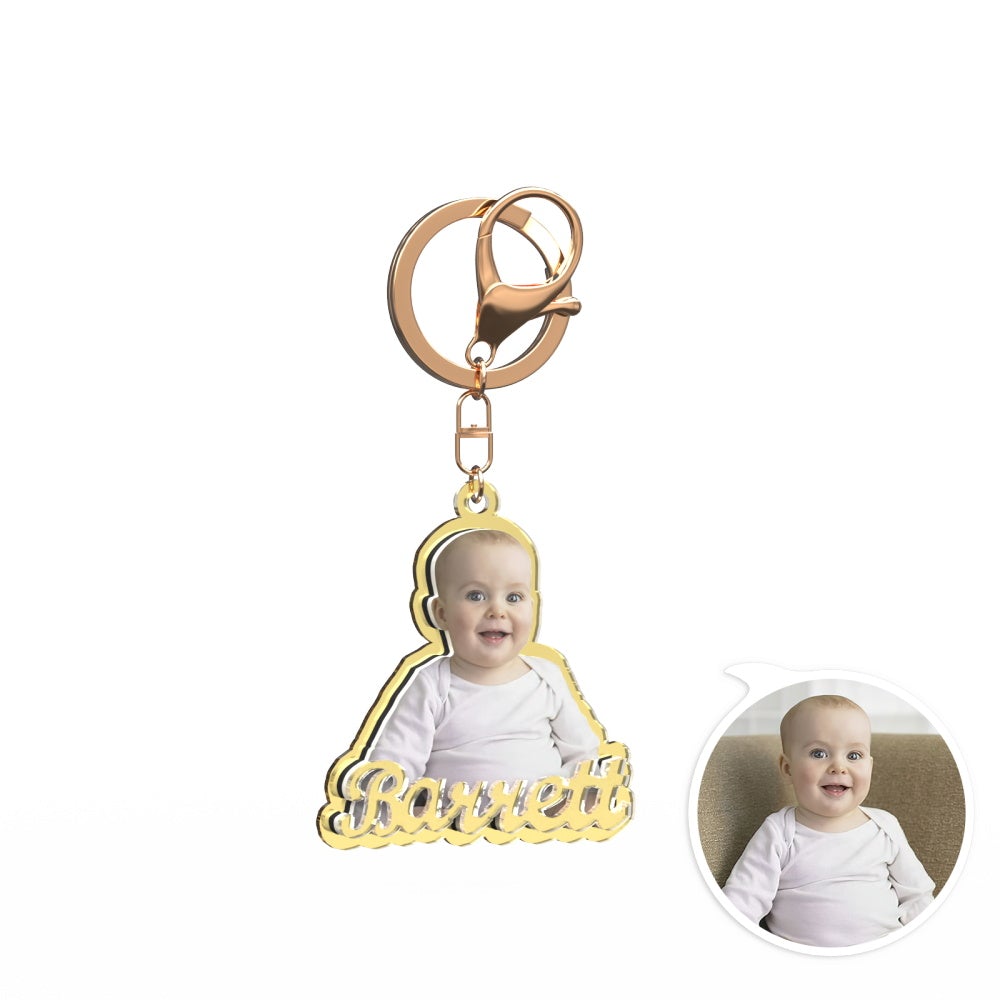 Custom Photo Engraved Gold Keychain Exquisite Custom Baby Keychain Keychains for Baby - soufeelau