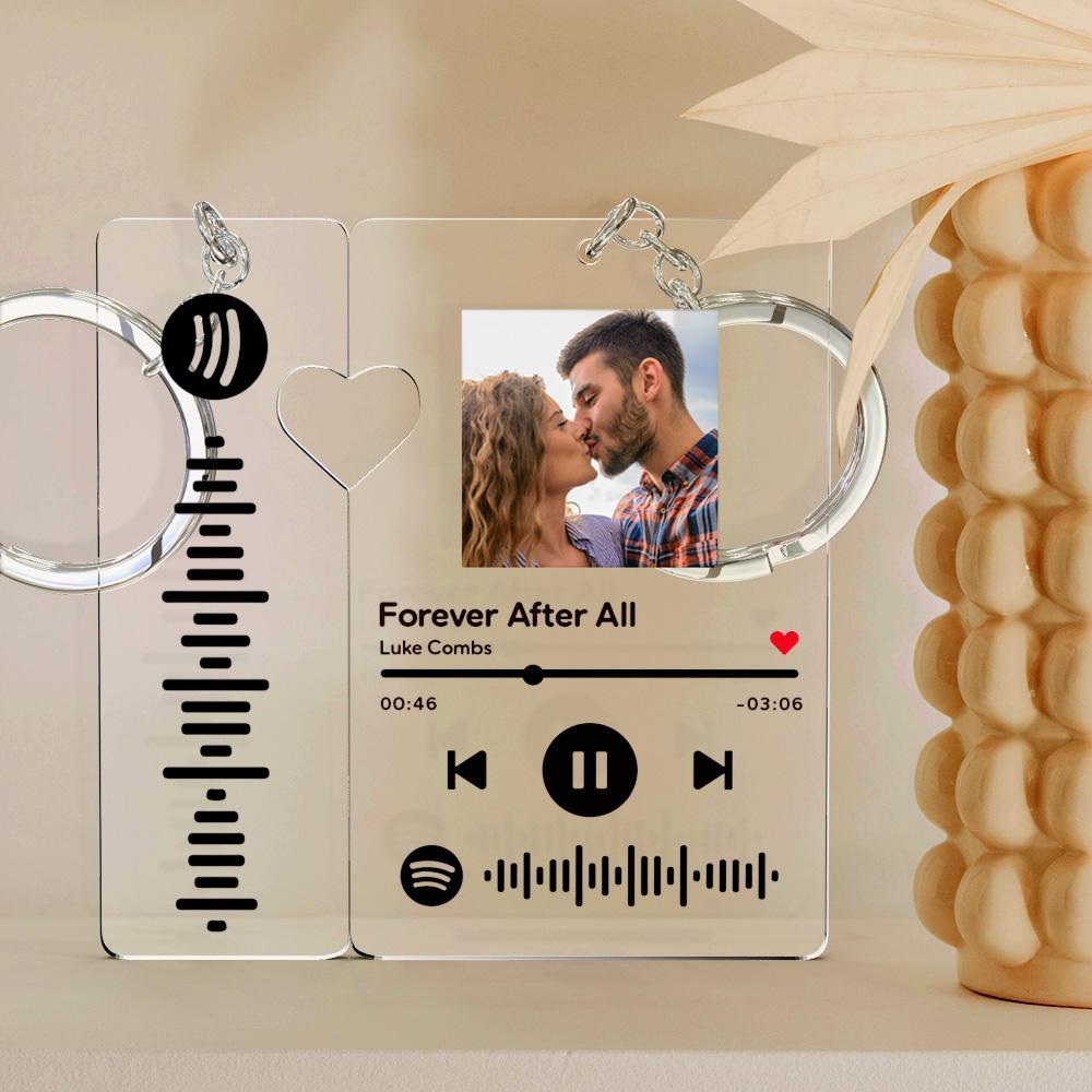 Customized Scannable Spotify Code Plaque Keychain Music and Photo, Song Keychain,Engraved Keychain Anniversary Gifts For Lovers
