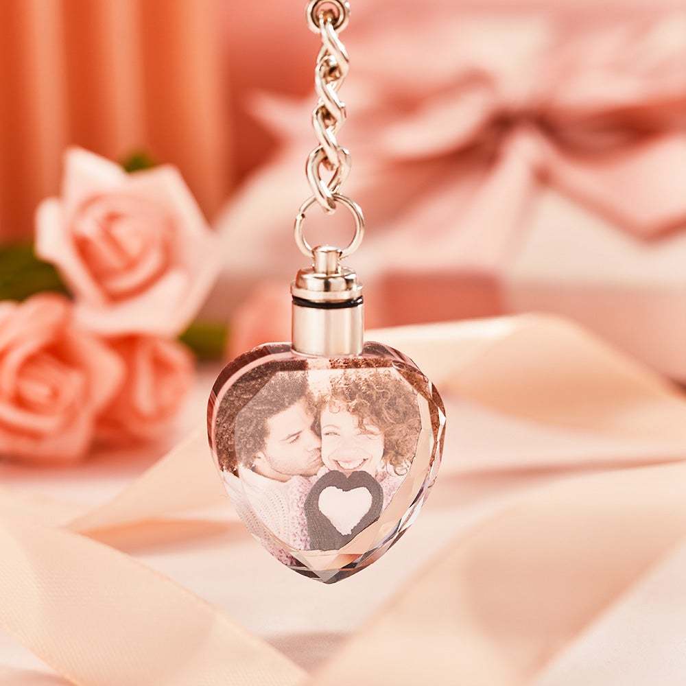 Custom Photo Crystal Keychain Heart-shaped Keychain Gift for Lover - soufeelau