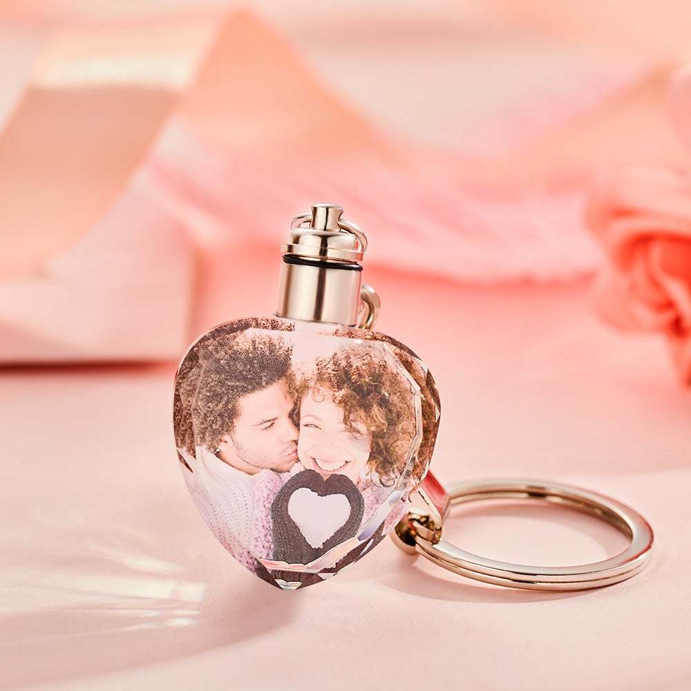 Custom Photo Crystal Keychain Heart-shaped Keychain Gift for Lover - soufeelau