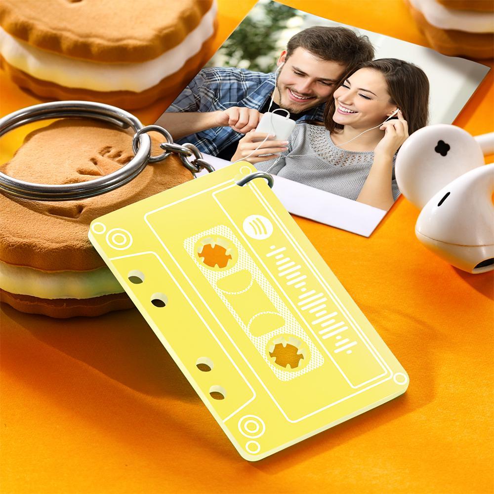 Scannable Spotify Code Tape Keychain, Engraved Custom Music Song Keychain Blue Tape Gifts for Family