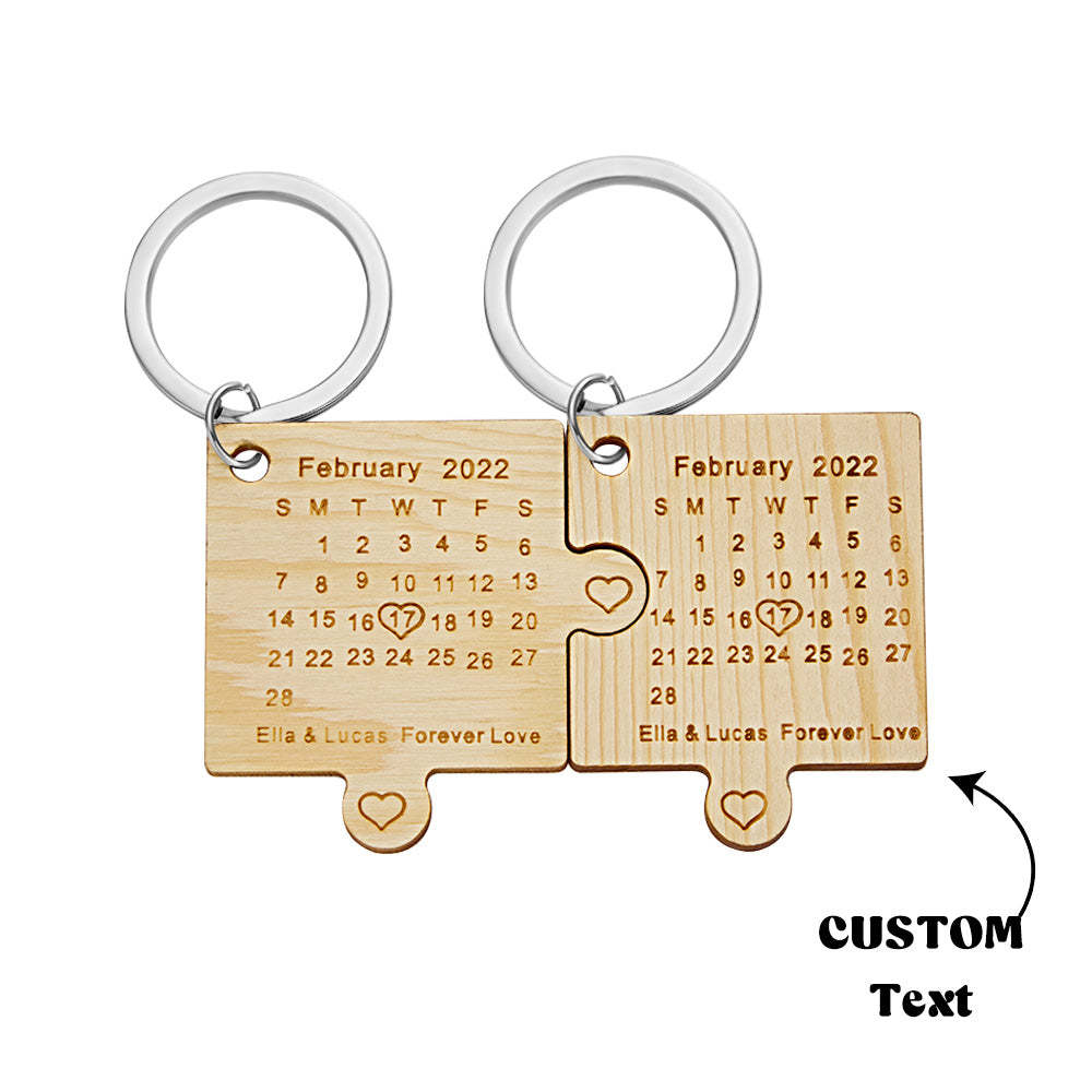 Custom Engraved Calendar Keychain Jigsaw Keychain Important Date Mark Gift for Lovers - soufeelau