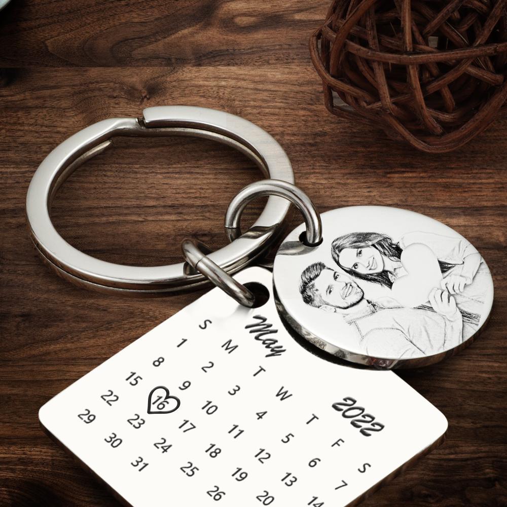 Personalised Photo Calendar Keychain Date Keychain Anniversary For Lover - soufeelau