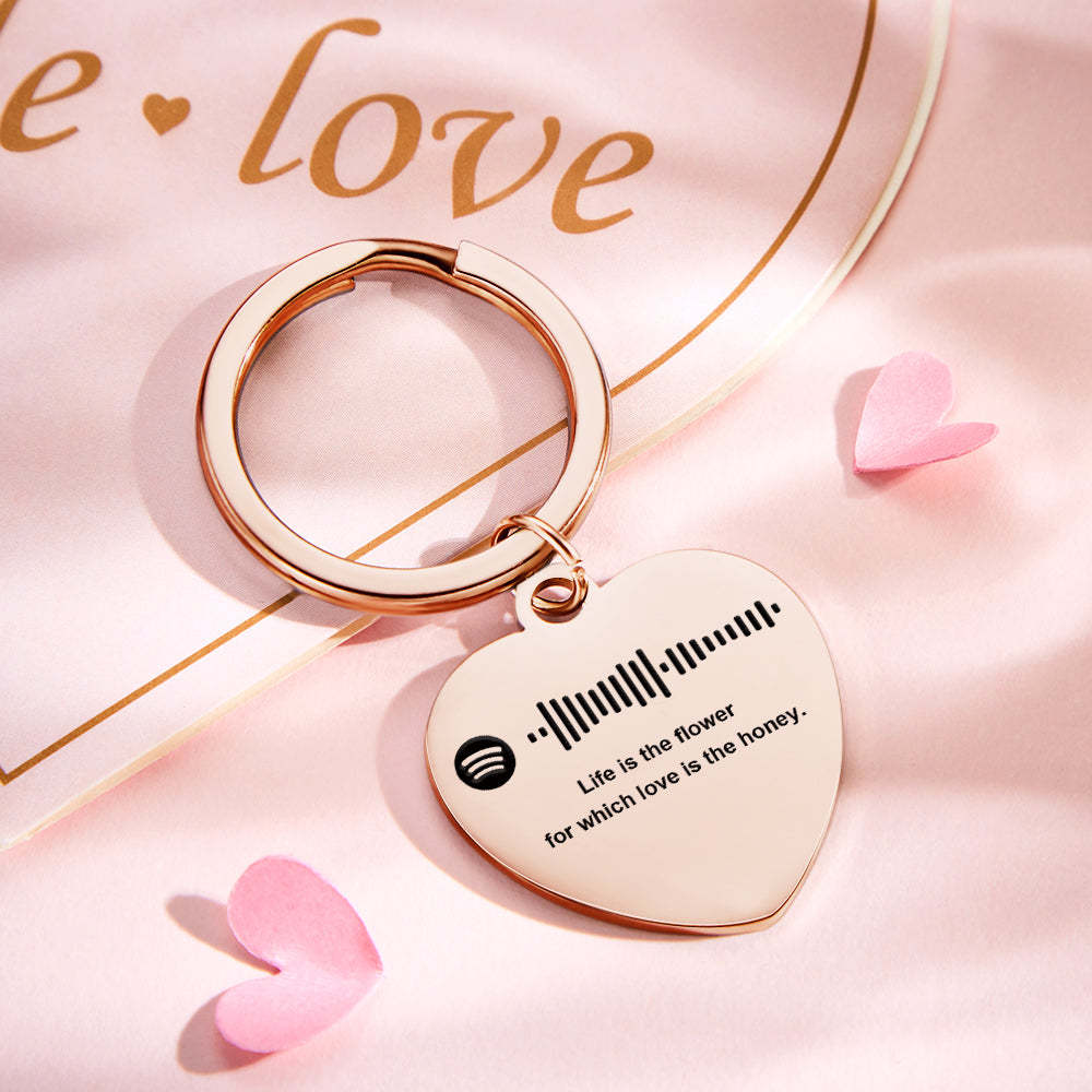 Scannable Music Code Custom Engraved Keychain Personalized Heart-shaped Music Song Key chains Valentine's Day Gifts - soufeelau