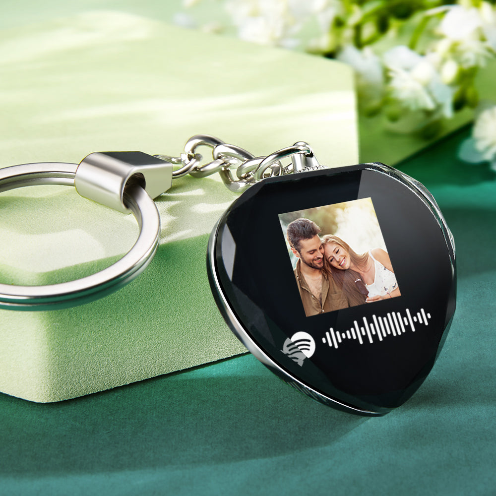 Scannable Custom Photo Spotify Code Keychain Engraved Music Song Crystal Keychain Memorial Gifts - soufeelau