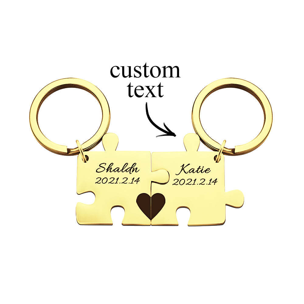 Custom Engraved Couple Keychain Set Personalized Puzzle Key Ring Valentine's Day Gifts - soufeelau