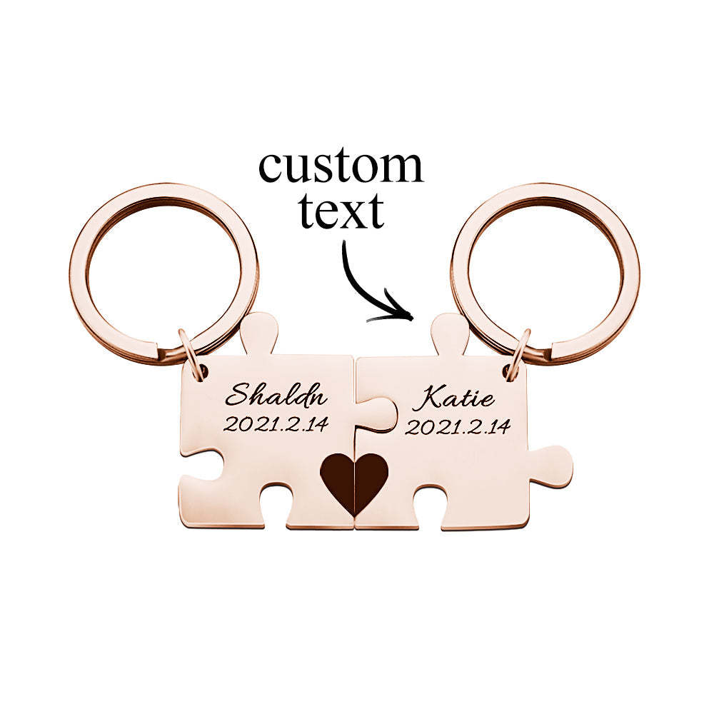 Custom Engraved Couple Keychain Set Personalized Puzzle Key Ring Valentine's Day Gifts - soufeelau
