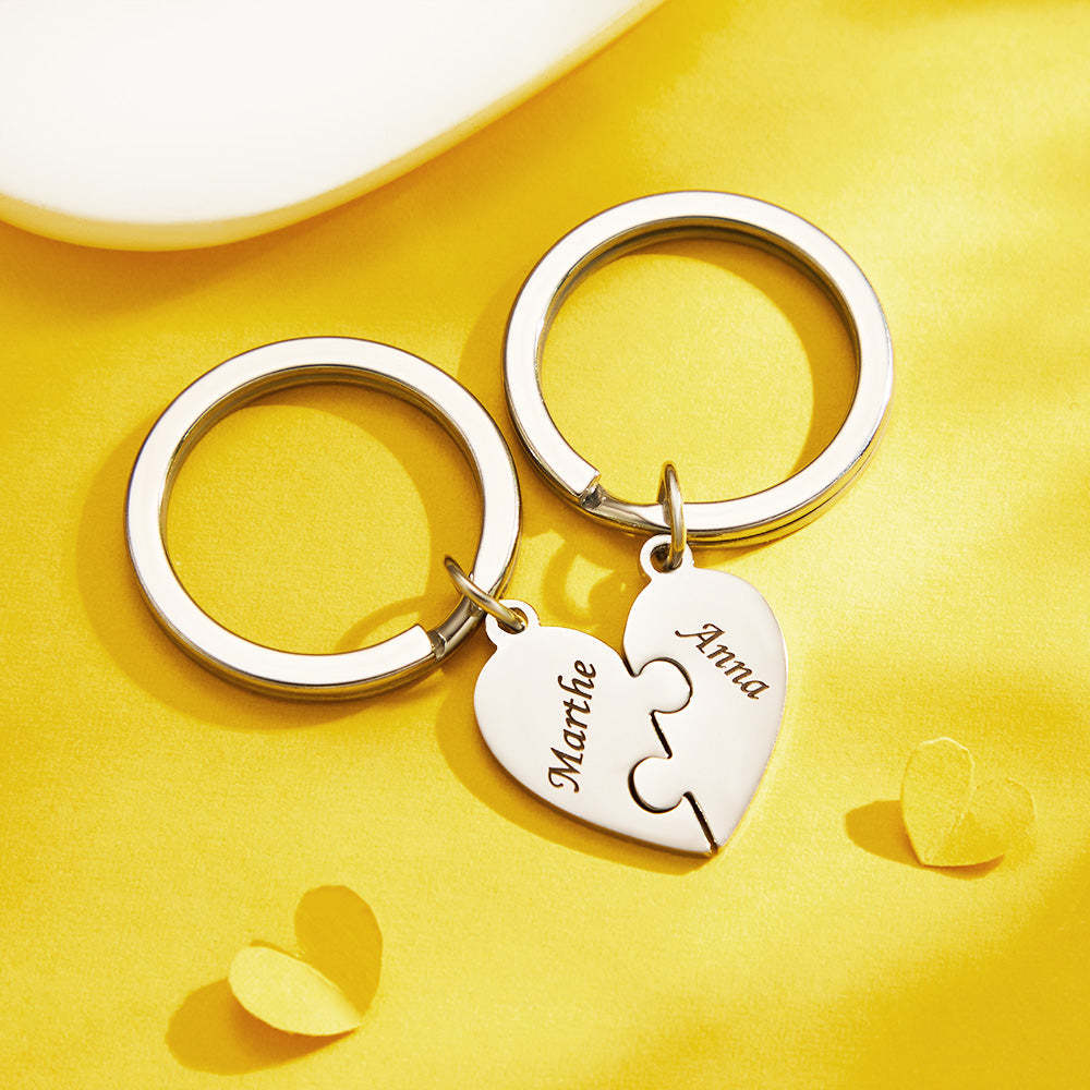 Custom Engraved Keychain Heart-shaped Puzzle Number of Options Creative Gift - soufeelau