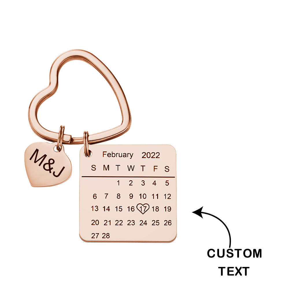 Custom Engraved Calendar Keychain Heart Key Ring Save the Date Keychain Creative Gift - soufeelau