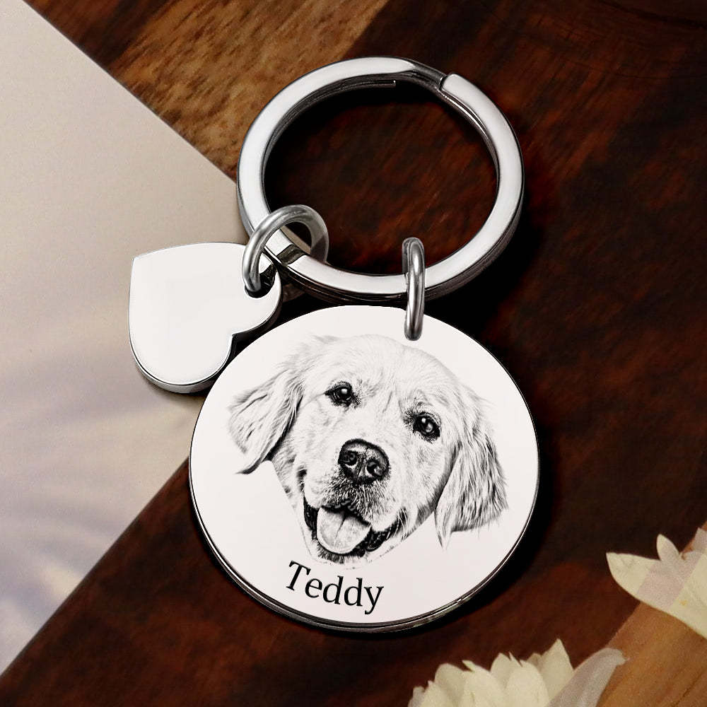 Personalized Pet Portrait Keychain Engraved Photo Keyring Gifts For Pet Lovers - soufeelau
