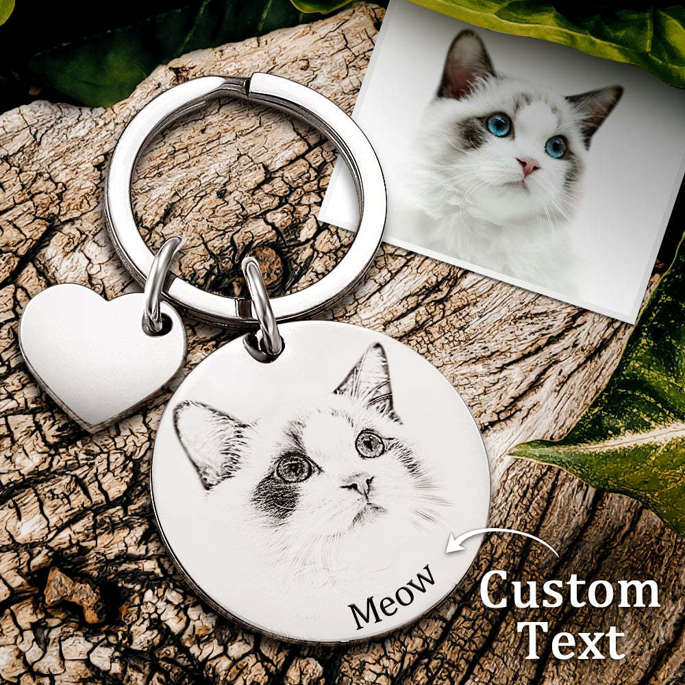 Personalized Pet Portrait Keychain Engraved Photo Keyring Gifts For Pet Lovers - soufeelau