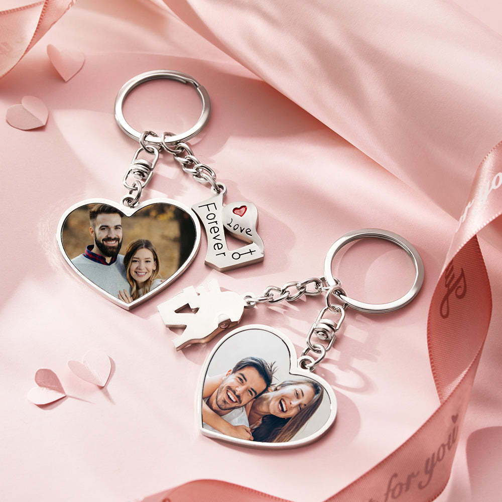 Custom Photo Couple Keychain Heart Shaped Pendant Creative Keychain Gift for Love - soufeelau