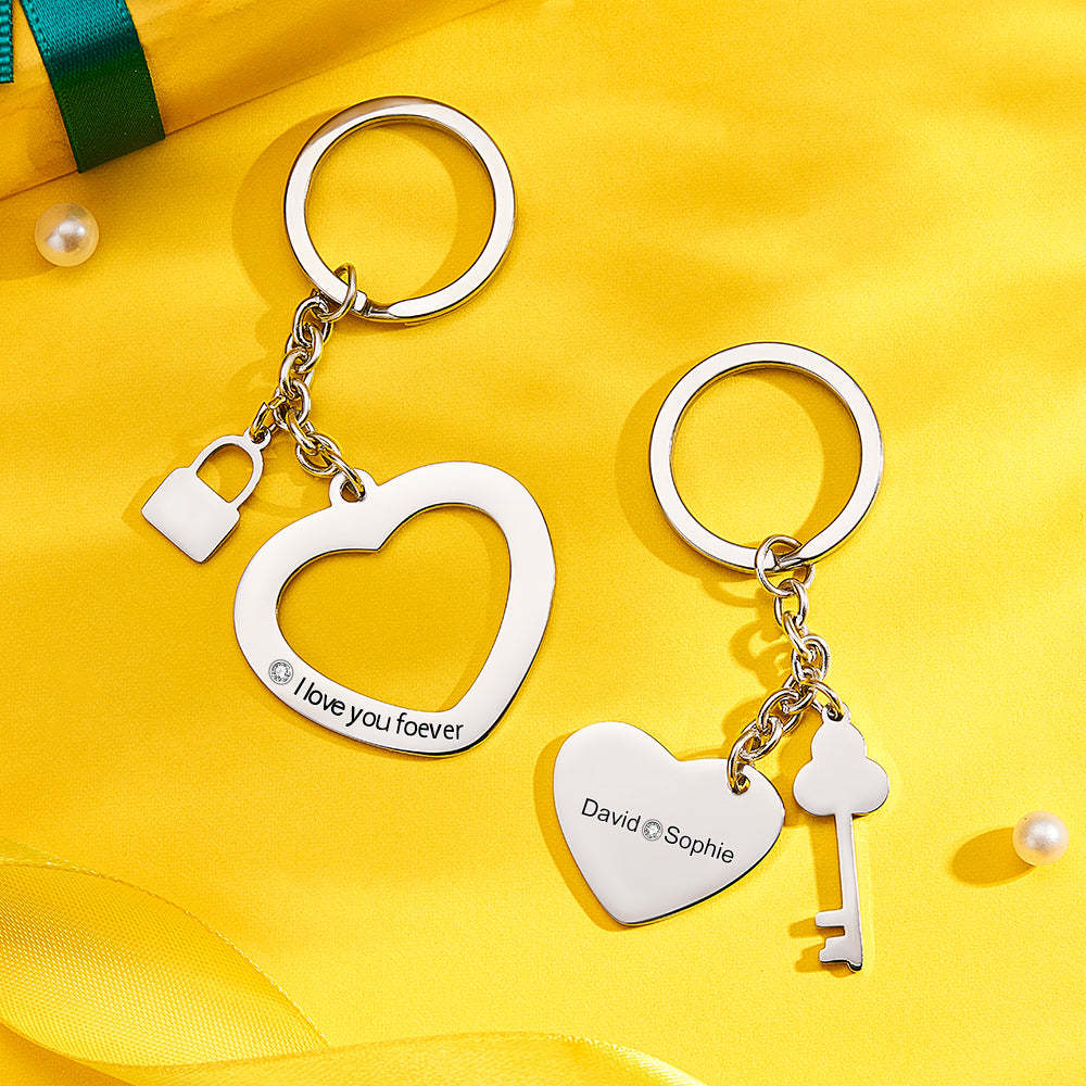 Custom Engraved Keychain Key to My Heart Keychain Gift for Couples - soufeelau