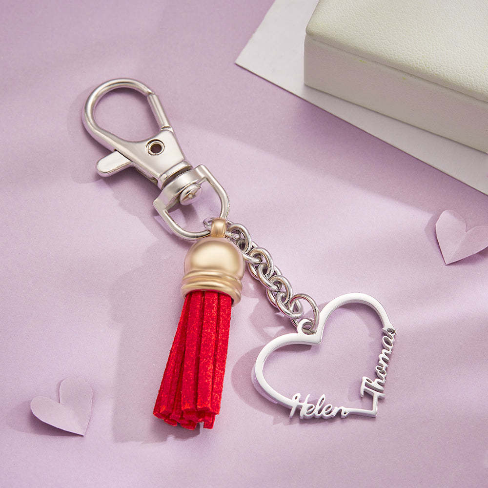 Custom Engraved Names Keychain Heart Name Keyring Two Names Gift for Her - soufeelau