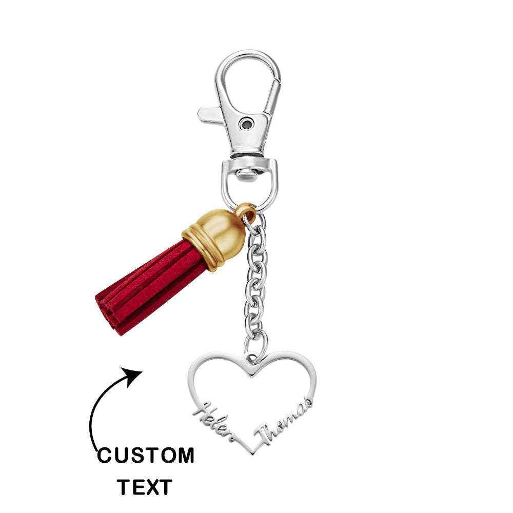 Custom Engraved Names Keychain Heart Name Keyring Two Names Gift for Her - soufeelau