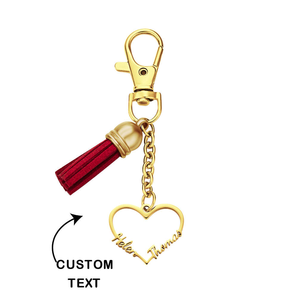 Custom Engraved Names Keychain Heart Name Keyring Two Names Gift for Her - soufeelau