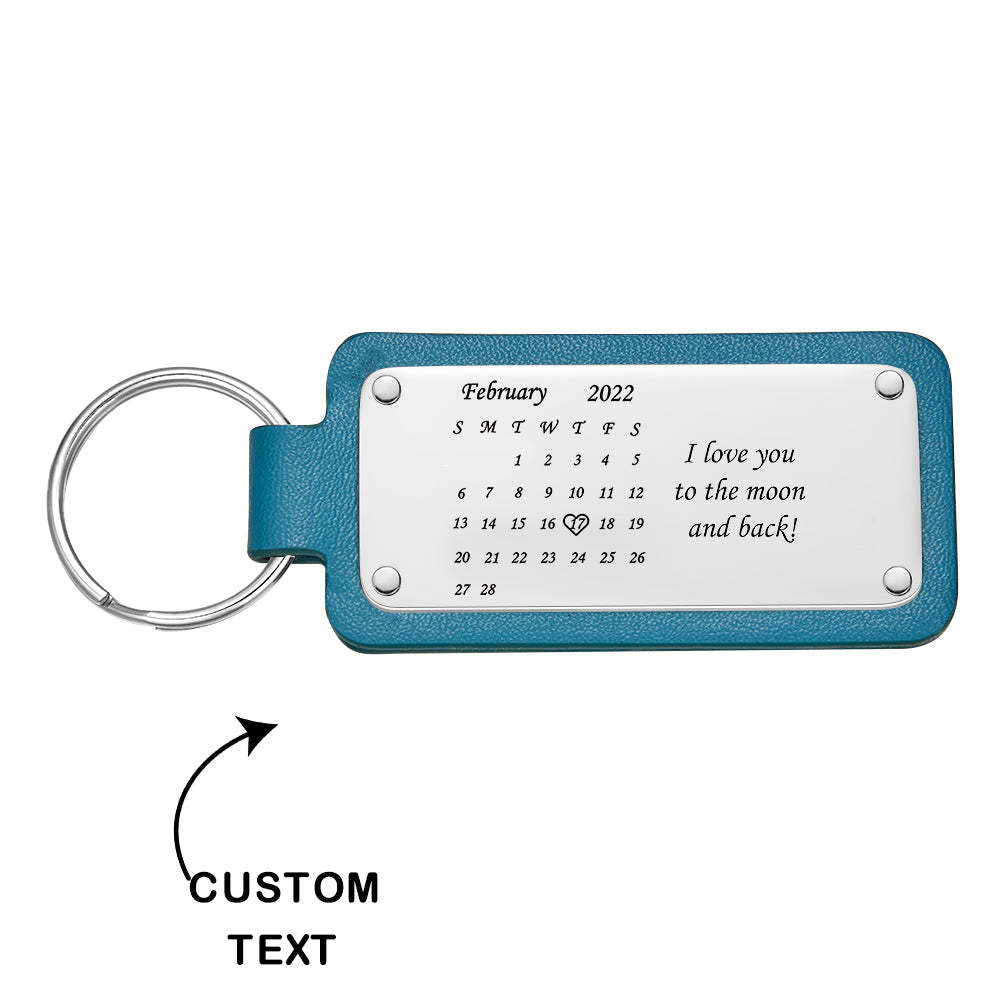 Custom Engraved Leather Calendar Keychain Custom Date Anniversary Calendar Anniversary Gift - soufeelau