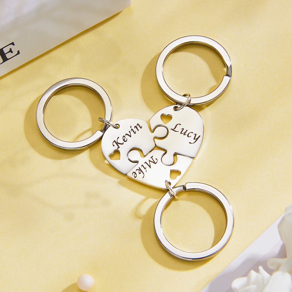 Custom Engraved Keychain 3 in 1 Heart Jigsaw Puzzle Keychain Gift for Love - soufeelau